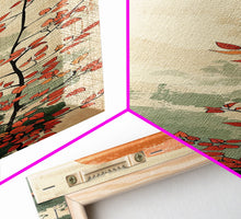 Load image into Gallery viewer, Abstract Sun Over Branch With Red Leaves Framed Canvas Print Ukiyo-e Wall Art Tall Art Wood Block Print Skinny Art Japanese Style

