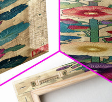 Cargar imagen en el visor de la galería, Colorful Hollyhock Flowers Traditional Japanese Woodblock Style Tall Skinny Framed Canvas Print Wall Art
