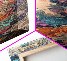 Load image into Gallery viewer, Framed Canvas Print Of A Coral Reef Scene Filled With Vibrant Marine Life, Skinny Art, Tall Art, Japanese Style Art, Ukiyo-e Art, Wood Block Print
