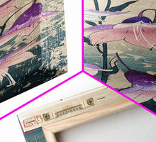 Load image into Gallery viewer, Tall Art Featuring Elegant Bellflowers In Soft Purples And Pinks Against A Muted Background, Skinny Art, Japanese Style Art, Ukiyo-e Art, Framed Canvas Print, Wood Block Print
