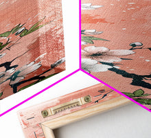 Load image into Gallery viewer, Skinny Art Tall Art Cherry Blossoms Wood Block Print Japanese Style Art With Delicate Branches On Soft Pink Background Framed Canvas Print

