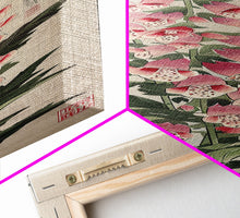 Load image into Gallery viewer, Skinny Art Tall Art Foxglove Flowers Wood Block Print Japanese Style Art Vertical Composition Framed Canvas Print
