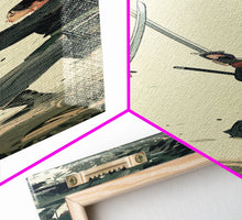 Load image into Gallery viewer, Skinny Art Tall Art Samurai Duel Wood Block Print Japanese Style Art Intense Battle Between Two Warriors Framed Canvas Print
