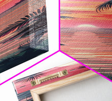 Load image into Gallery viewer, Serene Sunset With Palm Trees And Tranquil Ocean Reflection Ukiyo-e Wood Block Tall Skinny Art Framed Canvas Print
