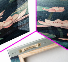Carregar imagem no visualizador da galeria, Calm Water Lilies Floating On Still Pond With Subtle Ripples Ukiyo-e Skinny Tall Wood Block Framed Canvas Print Japanese Style Art
