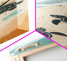 Load image into Gallery viewer, Sea Turtles On Japanese Beach Canvas Print, Ukiyo-e Woodblock Style, Framed Canvas Print, Tall Skinny Japanese Wall Art, Ready To Hang
