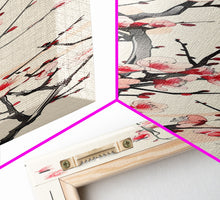 Load image into Gallery viewer, Delicate Plum Blossoms Skinny Art Tall Art Japanese Ukiyo-e Inspired Botanical Framed Canvas Print for Sophisticated Interiors
