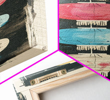 Load image into Gallery viewer, Colorful Lanterns Hanging in a Vertical Row with Abstract Background - Skinny Art, Japanese Wall Decor, Framed Canvas Print, Ukiyo-e Style
