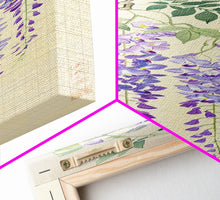 Cargar imagen en el visor de la galería, Cascading Wisteria Blossoms in Shades of Purple and Green - Skinny Art, Japanese Wall Decor, Framed Canvas Print, Ukiyo-e Style
