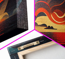 Carregar imagem no visualizador da galeria, Abstract art deco sunset canvas print, sunset over the vast ocean, living room art
