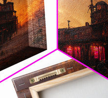Load image into Gallery viewer, Dystopian steampunk wild west mashup, abandoned wild west saloon art, canvas print, ready to hang wall art
