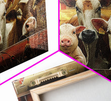 Carregar imagem no visualizador da galeria, Farm Animals On The Fence, Framed Canvas Print, Cute Animal Decor, Bathroom Wall Art, Illustration, Home Decor
