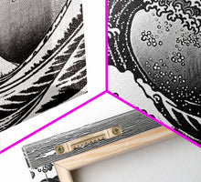 Carregar imagem no visualizador da galeria, Black and White Wave Canvas Print, Hokusai Inspired Wall Art, Japanese Style Wall Art, Living Room Home Decor, Unique Wall Art
