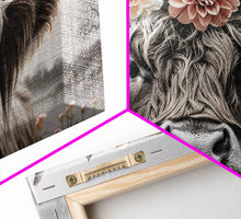 Load image into Gallery viewer, Cute Framed Canvas Wall Art, Cute Cow Wearing Flowers, Farmhouse Decor, Farmhouse Wall At, Extra Large Boho Decor, Minimalist Modern Art
