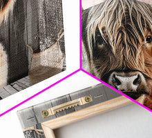 Carregar imagem no visualizador da galeria, Framed Wall Art Texas Cattle, Wood Framed Canvas Print, Farmhouse Decor, Minimalist Rustic Farmhouse Painting, Cute Nursery Wall Art
