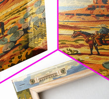 Load image into Gallery viewer, Desert Cowboy Riding Through Cactus - Framed Canvas Print, Western Landscape Art, Southwestern Wall Art for Home Decoration
