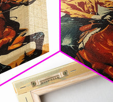 Load image into Gallery viewer, Dynamic Cowgirl on Horseback in Action | Framed Canvas Print | Western Wall Art | Living Room Decor | Rustic Home Decor
