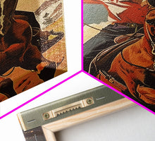 Load image into Gallery viewer, Brave Cowgirl in Mountains with Horse | Framed Canvas Print | Western Wall Art | Living Room Decor | Rustic Home Decor
