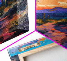 Load image into Gallery viewer, Framed Canvas Print, Colorful Desert Sunset with Cacti Wall Art, Southwest Landscape for Living Room or Bedroom, Vibrant Wall Art Piece
