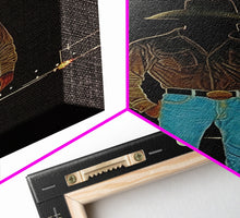 Load image into Gallery viewer, Cowboy Under the Moon Print - Framed Canvas Wall Art, Rustic Western Decor, Nighttime Cowboy Artwork for Living Room, Western Night Sky
