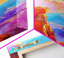 Load image into Gallery viewer, Cowboy on Cliff Edge at Sunset - Colorful Western Landscape Painting, Sunset Wall Art, Living Room Decor, Cowboy Canvas Print
