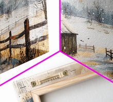 Load image into Gallery viewer, Snowy Barn in Winter Field, Framed Canvas Print, Rustic Wall Art, Living Room Decor, Farmhouse Style, Winter Landscape
