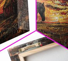 Load image into Gallery viewer, Dark Horse at Sunset with Barn, Stunning Abstract Art, Framed Canvas Print, Boho Wall Art, Bedroom Decor, Unique Home Decoration
