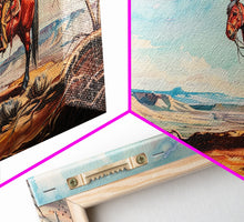 Load image into Gallery viewer, Cowboy on Horse Overlooking Canyon, Majestic Western Art, Framed Canvas Print, Boho Wall Art, Living Room Decor, Home Decoration
