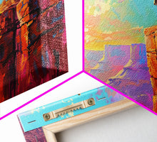 Load image into Gallery viewer, Cowboy on Horse Overlooking Canyon Sunset, Farmhouse Style Framed Canvas Print for Living Room Wall Art, Vibrant Home Decor, Western Scene
