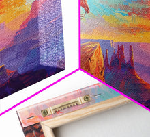 Load image into Gallery viewer, Cowboy and Horse with Canyon View, Farmhouse Style Framed Canvas Print for Bedroom Wall Art, Vibrant Home Decor, Western Scenic Art
