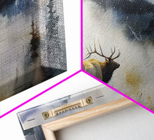 Load image into Gallery viewer, Majestic Elk in Misty Mountains, Framed Canvas Print, Perfect for Living Room Art, Rustic Bedroom Decor, Nature Wall Art, Wildlife Scene
