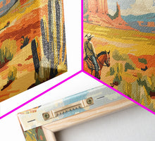 Load image into Gallery viewer, Cowboy in Desert Valley, Framed Canvas Print for Rustic Living Room Decor, Western Art for Home and Bedroom Decoration
