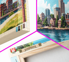 Load image into Gallery viewer, Barrie, Canada Panoramic Travel Poster Canvas Print, Barrie, Canada Painting, Canada Art, Barrie Panoramic Travel Art, Travel Painting
