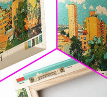 Load image into Gallery viewer, Encarnacion, Paraguay Panoramic Canvas Print, Encarnacion, Paraguay Painting, Paraguay Art, Encarnacion Travel Poster, Travel Art, Housewarming Gift
