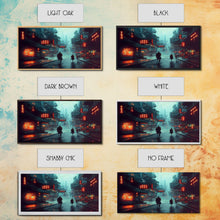 Load image into Gallery viewer, Cyberpunk City, Bladerunner Vibes Dystopian Cityscape, Wall Decor, Ready To Hang Framed Canvas Print, Oversize Wall Art
