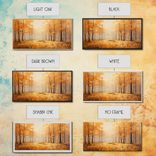 Cargar imagen en el visor de la galería, Fall Decor Framed Canvas Print | Trees With Falling Leaves | Fall Wedding Decor | Fall Home Decor | Fall Wall Decor | Rustic Fall Decor
