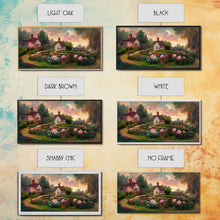 Load image into Gallery viewer, English cottage with rose garden, canvas print, cute English countryside wall art
