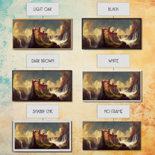 Cargar imagen en el visor de la galería, Fantasy wall art, canvas print, castle in the sky, castle atop mountains and waterfalls, watercolor
