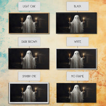 Cargar imagen en el visor de la galería, Cute Ghost Holding Candles, Framed Canvas Print, Dark Academia Wall Art, Victorian Oil Painting Style Halloween Wall Art, Ghost Print
