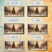 Carregar imagem no visualizador da galeria, Cute Christmas Village Art, Christmas Decor, Framed Canvas Print, Holiday Painting, Seasonal Decor, Christmas Tree Art Christmas Centerpiece
