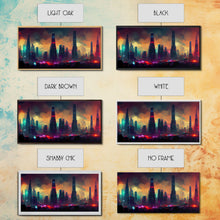Load image into Gallery viewer, Dystopian Cyberpunk City, ready to hang canvas print wall art, framed canvas wall art, mancave wall art, Cyberpunk Art
