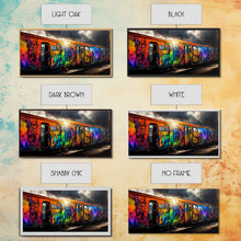 Load image into Gallery viewer, Box car graffiti art, wall decor, train box car, ready to hang canvas print wall art, rainbow train wall art
