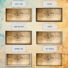 Load image into Gallery viewer, Distressed Houston map print poster canvas print, framed road map art, Texas map print poster canvas, Houston city map print poster canvas
