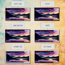 Carregar imagem no visualizador da galeria, Beautiful lake at night canvas print, purple and pink sunset night sky, wall art canvas, lake front view, guest room wall art
