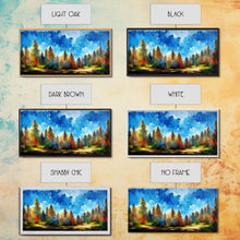 Carregar imagem no visualizador da galeria, Beautiful Forest Sunset Oil Painting Canvas Print, Blue Skies and Fall Trees, Autumn, Ready to hang gallery wrapped nature canvas print
