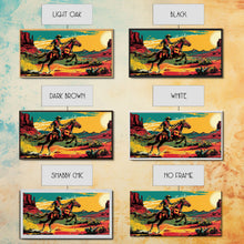 Load image into Gallery viewer, Cowboy Galloping in Desert, Vibrant Sunset Western Art, Framed Canvas Print, Farmhouse Decor, Colorful Wall Art, Cowboy Theme
