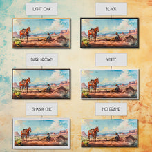 Load image into Gallery viewer, Cowboy Resting with Horse in Desert Landscape, Classic Western Art, Framed Canvas Print, Rustic Wall Decor, Living Room Decoration
