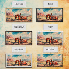 Load image into Gallery viewer, Cowboy Comforting Horse in Open Plains, Farmhouse Western Decor, Framed Canvas Print, Country Living Art, Rustic Wall Art for Home
