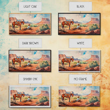 Load image into Gallery viewer, Cowboy Resting by Horse in Desert Scene, Rustic Farmhouse Art, Framed Canvas Print, Western Decor, Living Room Wall Art, Country Style
