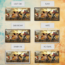 Carregar imagem no visualizador da galeria, Cute cows peeking through barn fence, Framed Canvas Print, ideal for farmhouse living room, country style wall art decor
